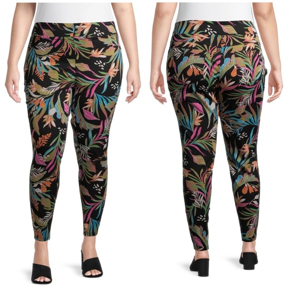 Terra & Sky NWT High Waist Jeggings In Tropical Print Plus Size 3X (24W-26W) New - Picture 1 of 10
